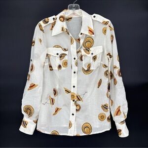 Tory Burch Brigitte Sun Hat Print  Long Sleeve Buttons Front Blouse Size 2